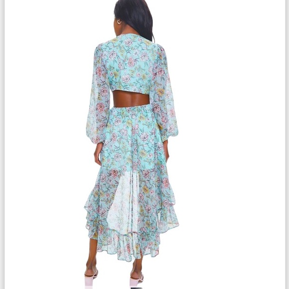 COPY - Floral Print High-Low Cut-Out Waist Light Blue Dress Size Small New With… - Picture 3 of 5